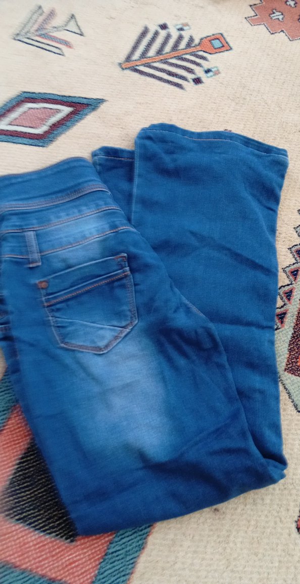 Renkli Batik Desenli Bol Kesim Kadın Kot Pantolon - Görsel 2