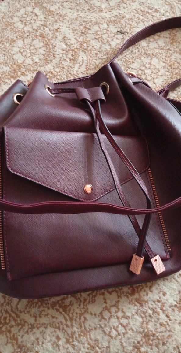 Bordo Deri Kadın Çanta Fermuarlı - Görsel 2