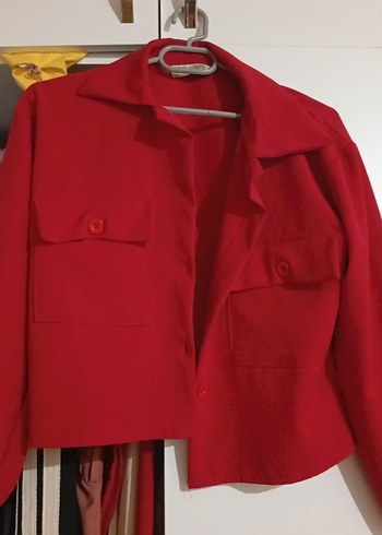 Kırmızı Kadın Mini Blazer Ceket takim - Görsel 2