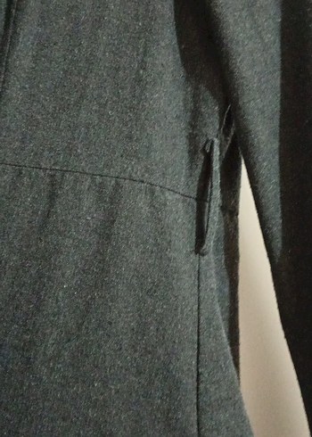 Uzun Gri Keten Kadın Palto - Görsel 5