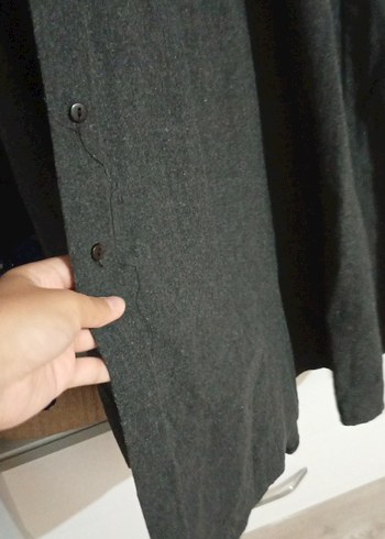 Uzun Gri Keten Kadın Palto - Görsel 6