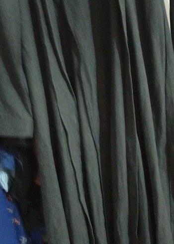 Uzun Gri Keten Kadın Palto - Görsel 7