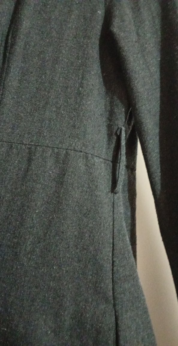 Uzun Gri Keten Kadın Palto - Görsel 5