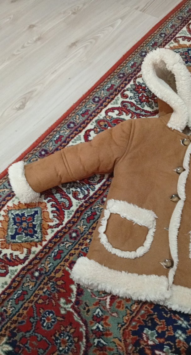 Kürklü Kapüşonlu Kahverengi kız Çocuk Kabanı - Görsel 3