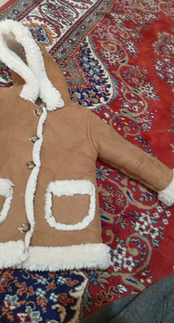 Kürklü Kapüşonlu Kahverengi kız Çocuk Kabanı - Görsel 4