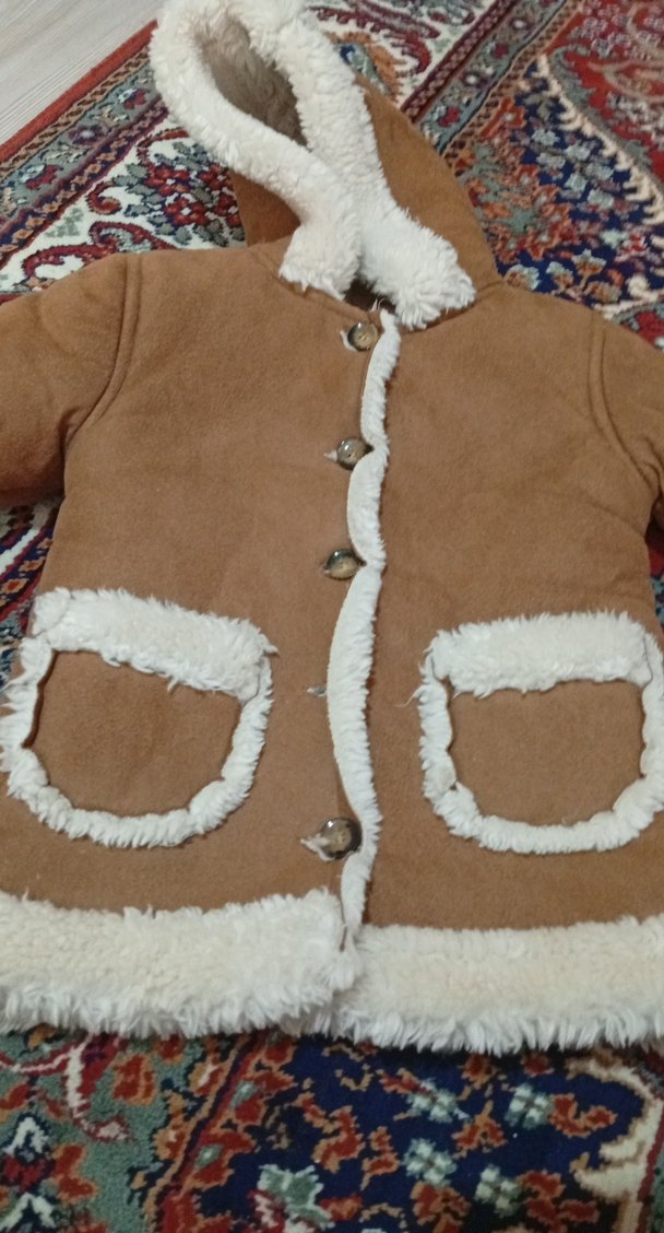 Kürklü Kapüşonlu Kahverengi kız Çocuk Kabanı - Görsel 5