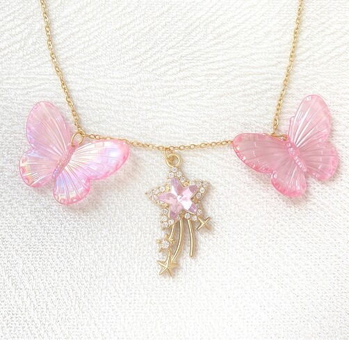 Diğer Pink Butterfly Aesthetic Coquette Kolye
