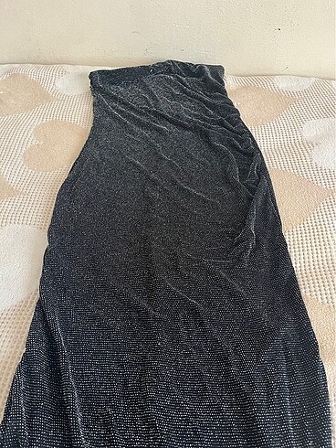 siyah simli straplez elbise - Görsel 5