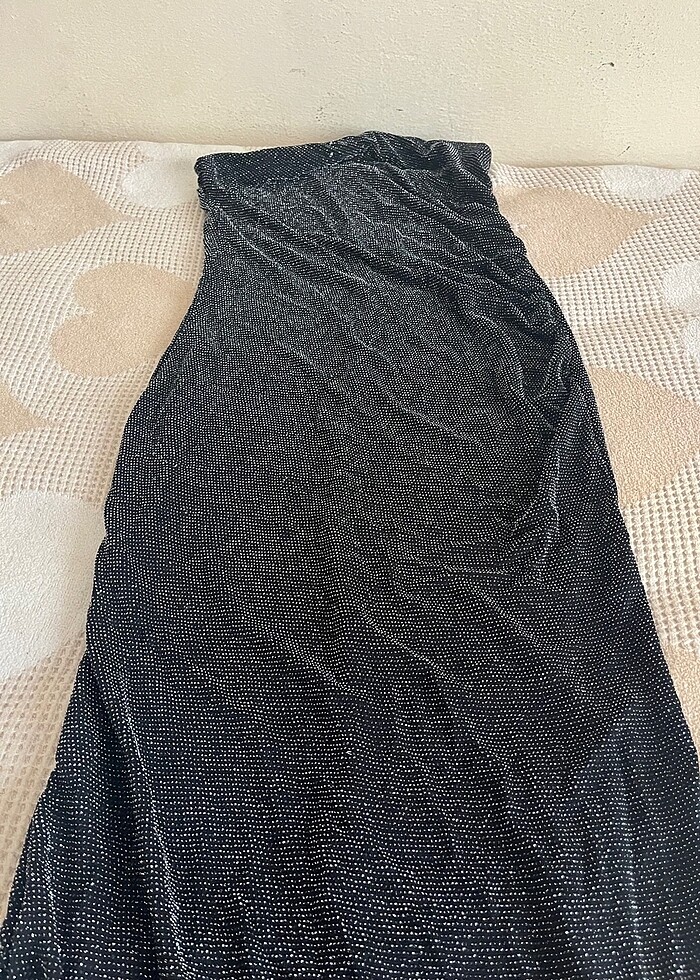 siyah simli straplez elbise - Görsel 5