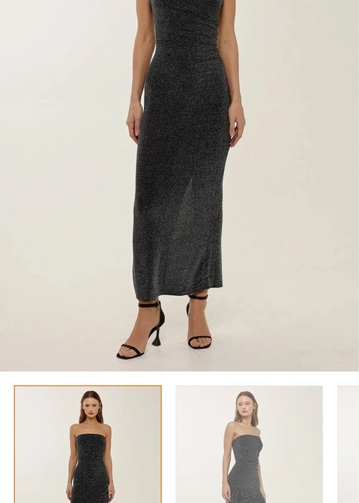 siyah simli straplez elbise - Görsel 2