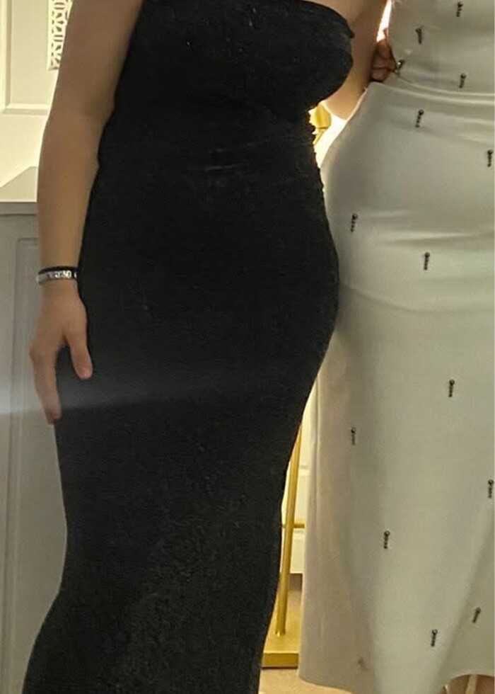 siyah simli straplez elbise - Görsel 3