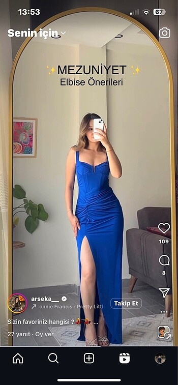 Mavi uzun korseli elbise (balo,mezuniyet düğün vb.)
