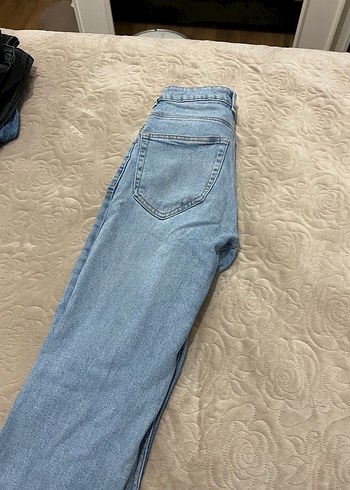 Kadın Mavi Baskılı Düğmeli Denim Pantolon - Görsel 2