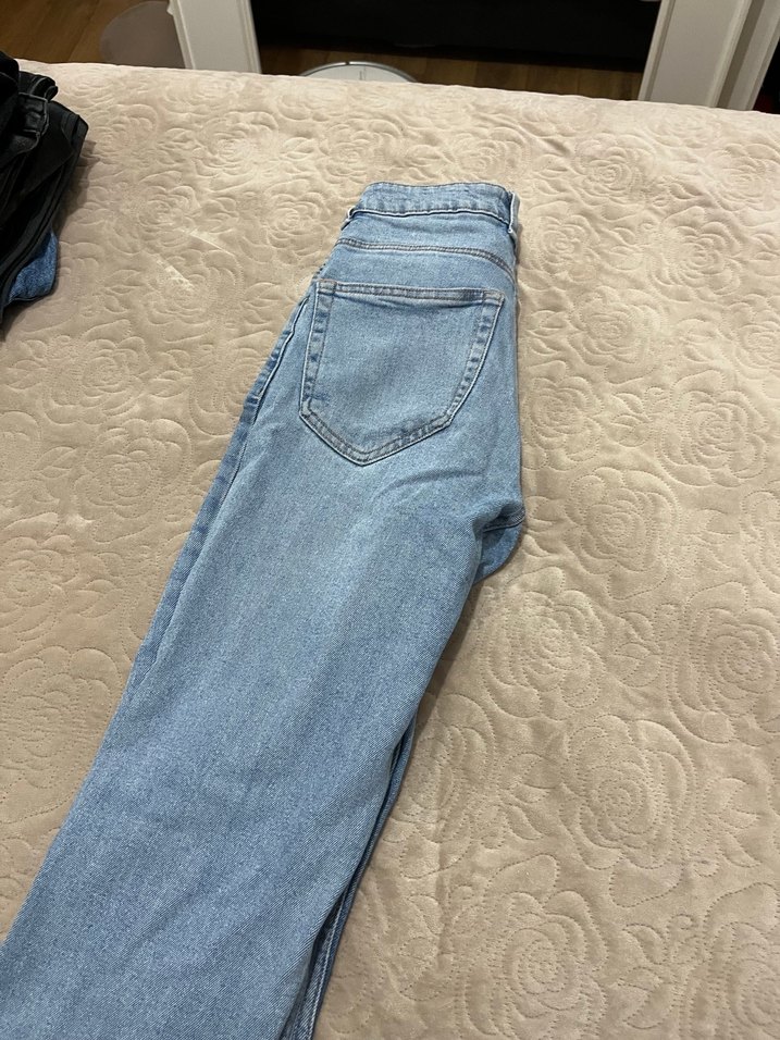 Kadın Mavi Baskılı Düğmeli Denim Pantolon - Görsel 2