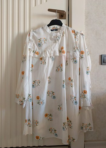 Baskılı Pamuk tunik, Uzun Kollu, Fırfırlı