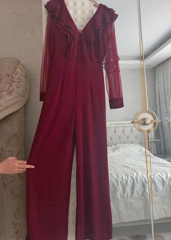 H&M Bordo Drapeli V Yaka Uzun Elbise