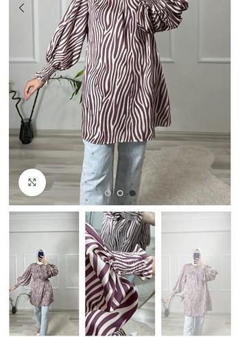 m Beden Zebra Desenli Rahat Kesim Midi Tunik