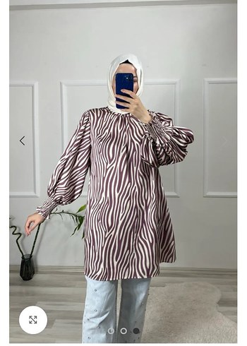 Zebra Desenli Rahat Kesim Midi Tunik