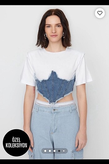 Korse detaylı denim büstiyer