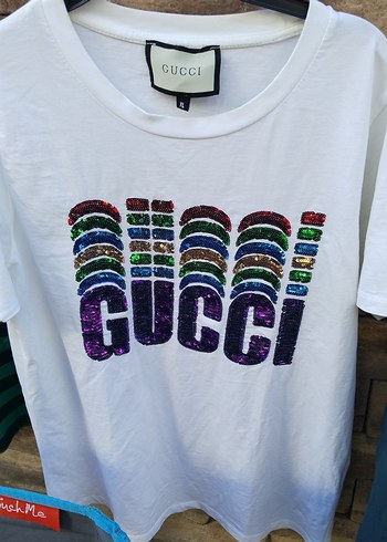 Gucci Rainbow Sequin Logo T Shirt Xl Made İn İtaly