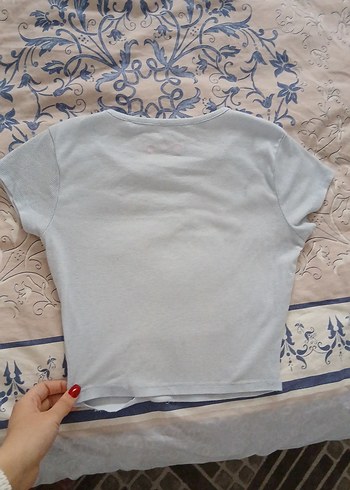 Mavi Pamuklu Hamile Tişörtü, Kısa Kollu, Dar Kesim - Görsel 2