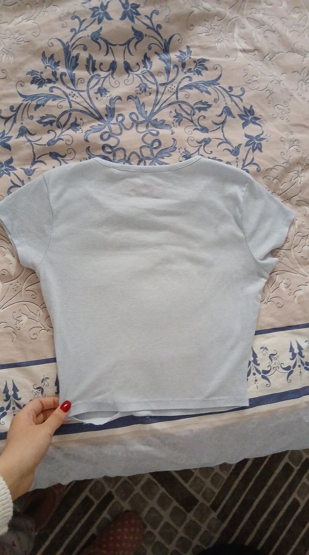 Mavi Pamuklu Hamile Tişörtü, Kısa Kollu, Dar Kesim - Görsel 2