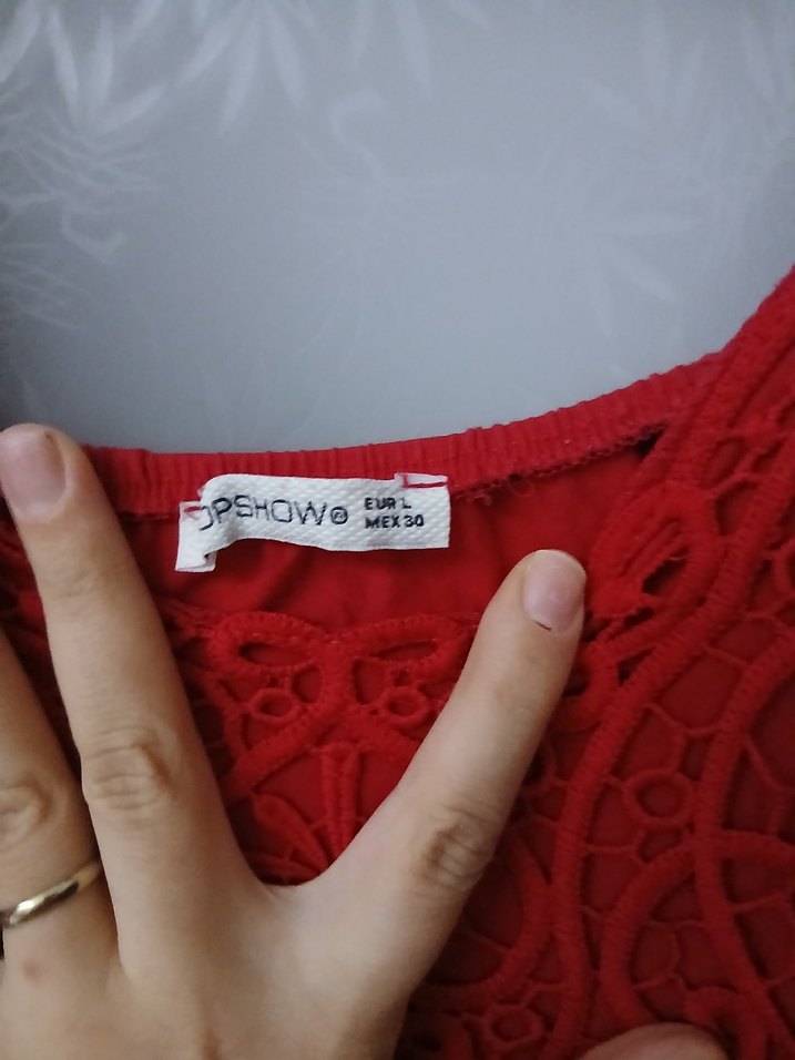 Kırmızı Dantel İşlemeli Mini Tulum - Görsel 2