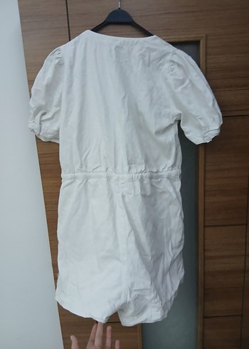 Düğmeli Kısa Kollu Kadın Keten Tulum - Görsel 3