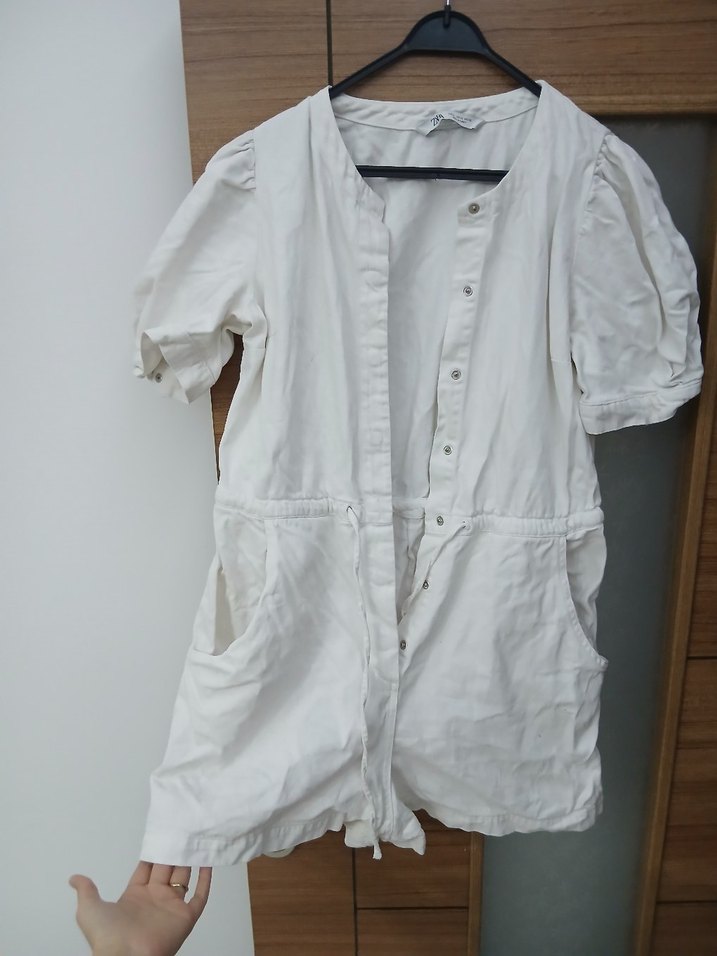 Düğmeli Kısa Kollu Kadın Keten Tulum - Görsel 2