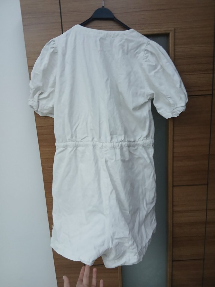 Düğmeli Kısa Kollu Kadın Keten Tulum - Görsel 3