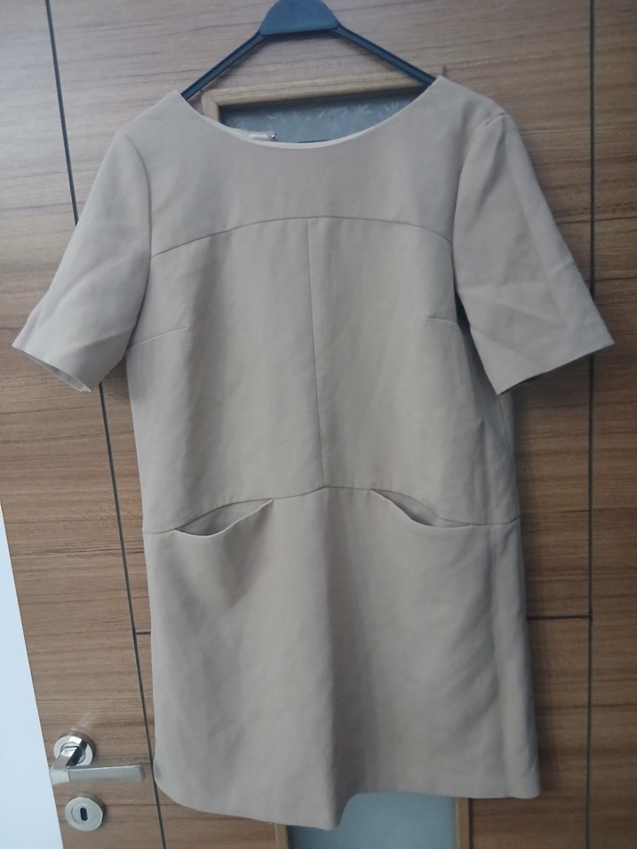 Bej Keten V Yakalı Hamile Tunik - Görsel 2