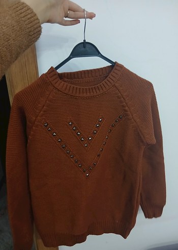 Kahverengi Örgü Kadın Kazak - Görsel 2