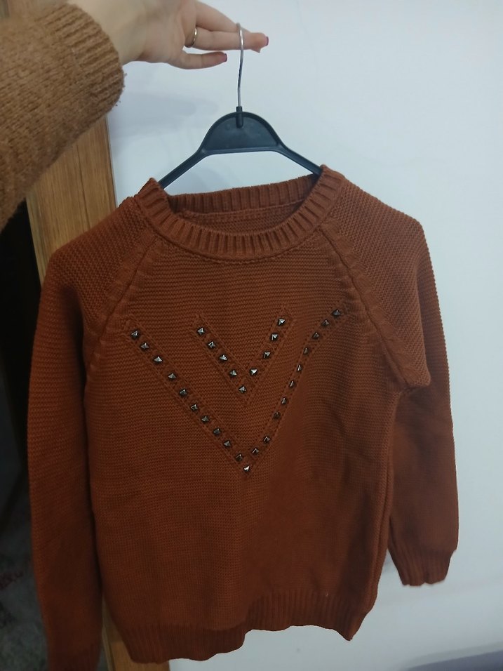 Kahverengi Örgü Kadın Kazak - Görsel 2