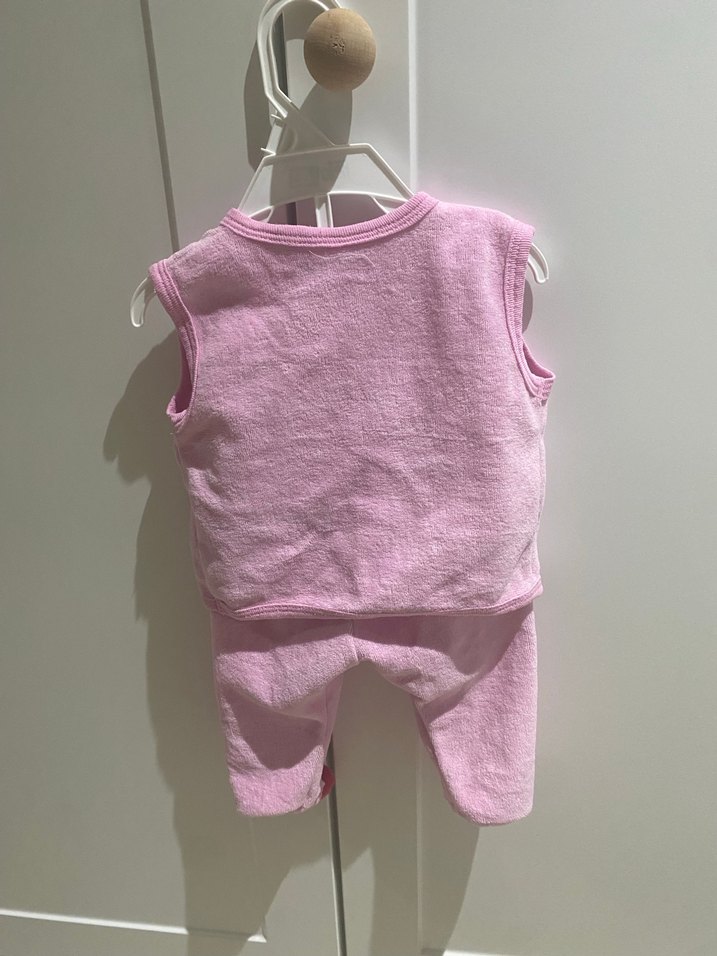 Düğmeli Pembe Nakışlı Bebek Kıyafet Takımı - Görsel 2