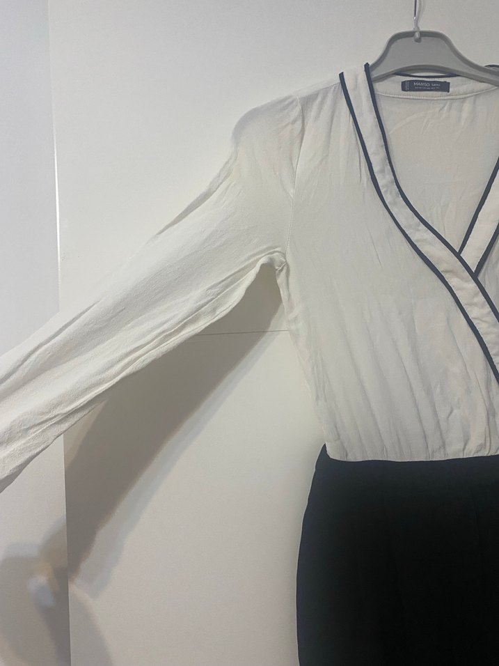 Kadın Beyaz Kruvaze Yaka Uzun Kollu tulum - Görsel 4