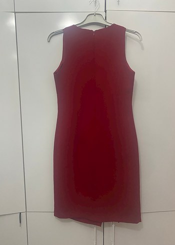 paulmark Kırmızı V Yaka Düğmeli Midi Elbise - Görsel 3