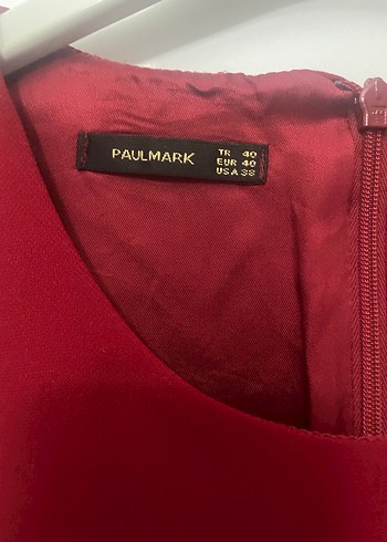 paulmark Kırmızı V Yaka Düğmeli Midi Elbise - Görsel 8