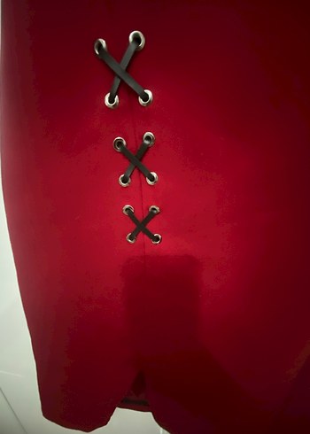 paulmark Kırmızı V Yaka Düğmeli Midi Elbise - Görsel 6