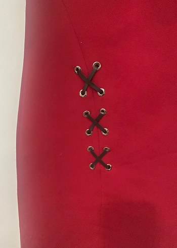 paulmark Kırmızı V Yaka Düğmeli Midi Elbise - Görsel 5