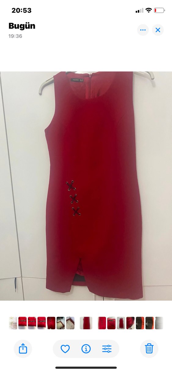 paulmark Kırmızı V Yaka Düğmeli Midi Elbise - Görsel 2