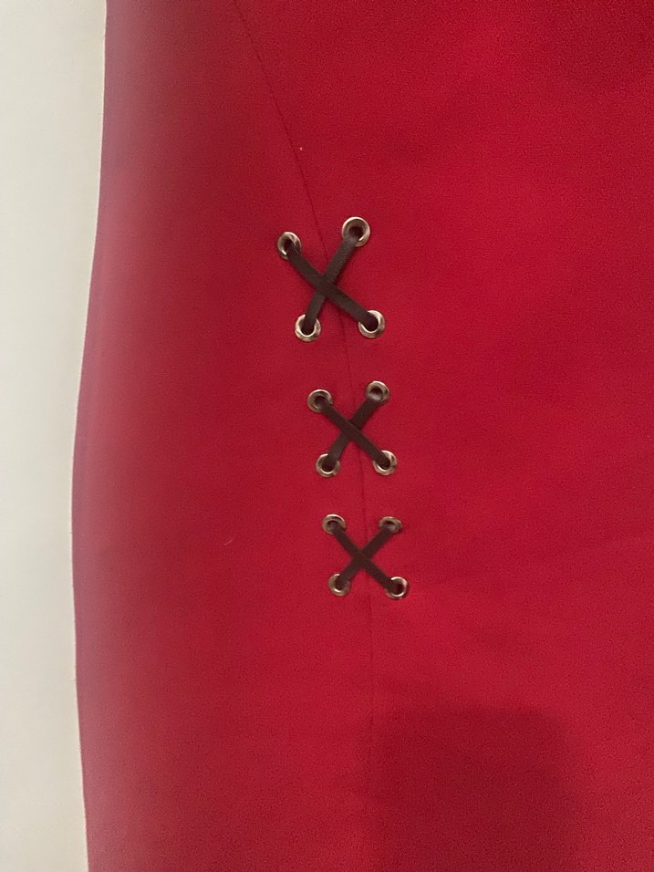 paulmark Kırmızı V Yaka Düğmeli Midi Elbise - Görsel 5