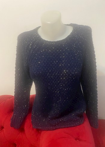 Kadın Lacivert Örgü Sırt Detaylı Kazak - Görsel 8