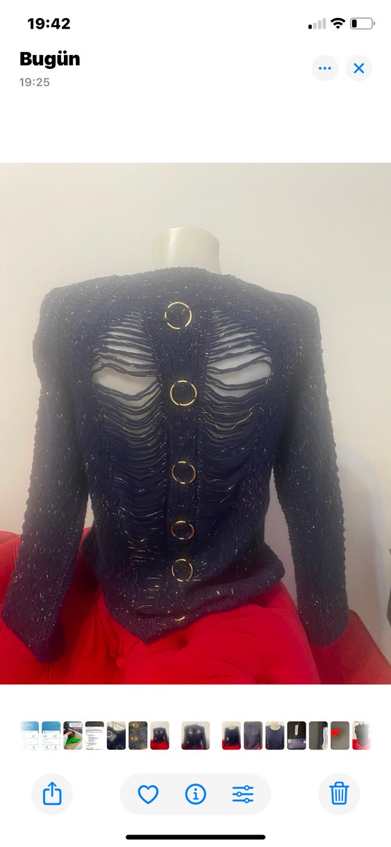 Kadın Lacivert Örgü Sırt Detaylı Kazak - Görsel 2