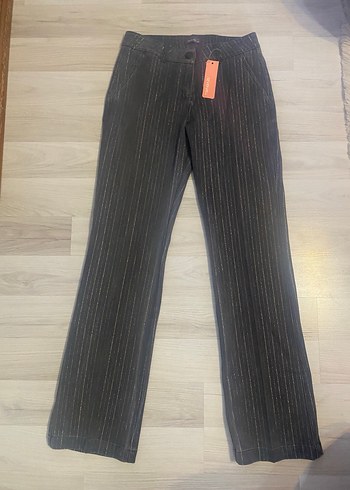 Düğmelisevenhill simli çizgili  gri renkte kanvas Pantolon - Görsel 2