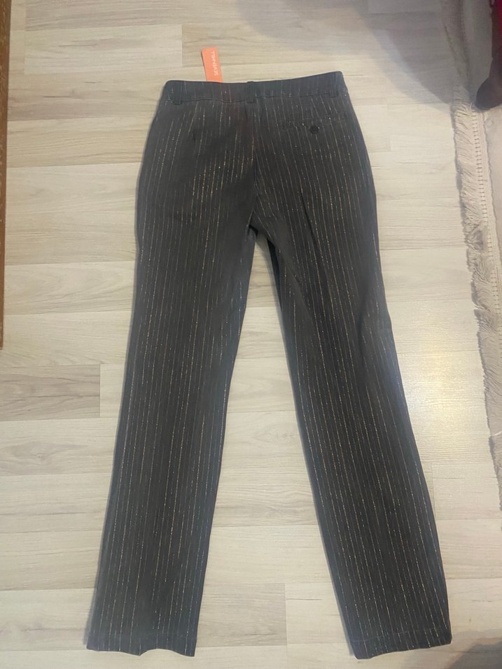 Düğmelisevenhill simli çizgili  gri renkte kanvas Pantolon - Görsel 3