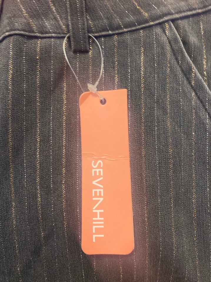 Düğmelisevenhill simli çizgili  gri renkte kanvas Pantolon - Görsel 5