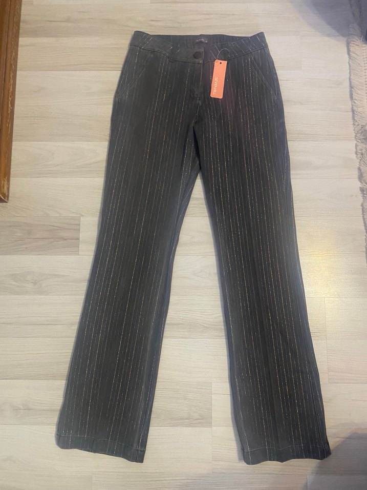 Düğmelisevenhill simli çizgili  gri renkte kanvas Pantolon - Görsel 2