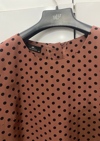 Kahverengi Puantiyeli Kadın gömlek - Görsel 2