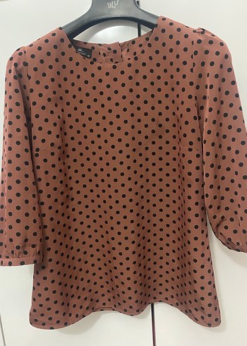 Kahverengi Puantiyeli Kadın gömlek - Görsel 9