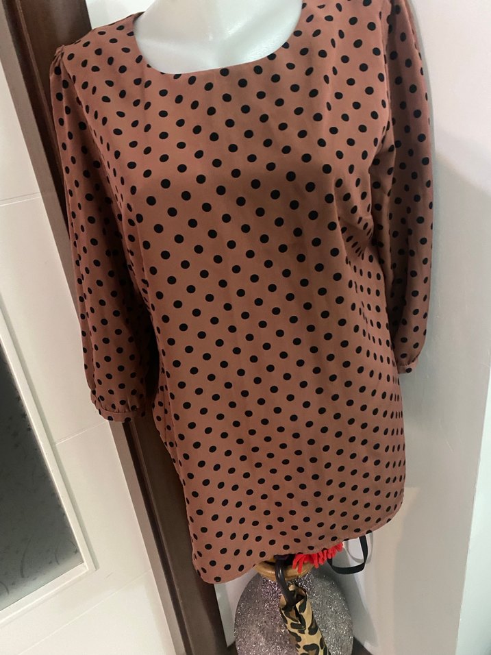 Kahverengi Puantiyeli Kadın gömlek - Görsel 5